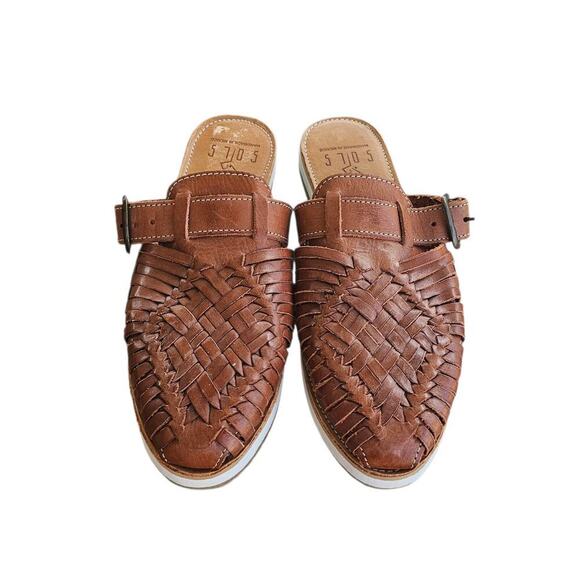 Sols Leather Huarache Mules Brown Size 8 - Picture 2 of 7